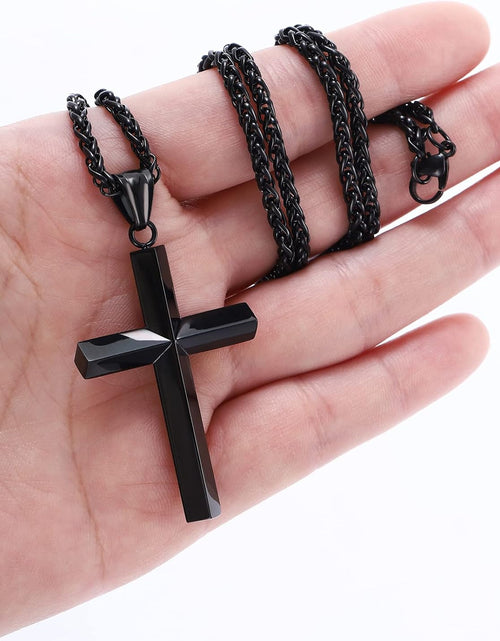 Load image into Gallery viewer, Edge Cross Necklace for Men Boys Stainless Steel Chain Cross Pendant Necklace for Men Boys, 18 inches, Black
