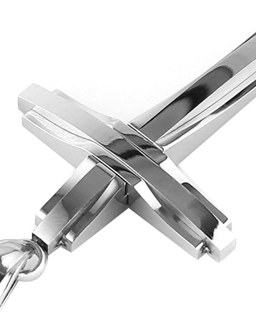 Load image into Gallery viewer, Mens Polished Stainless Steel Silver Cross Pendant Necklace 22+2 Inches Chain
