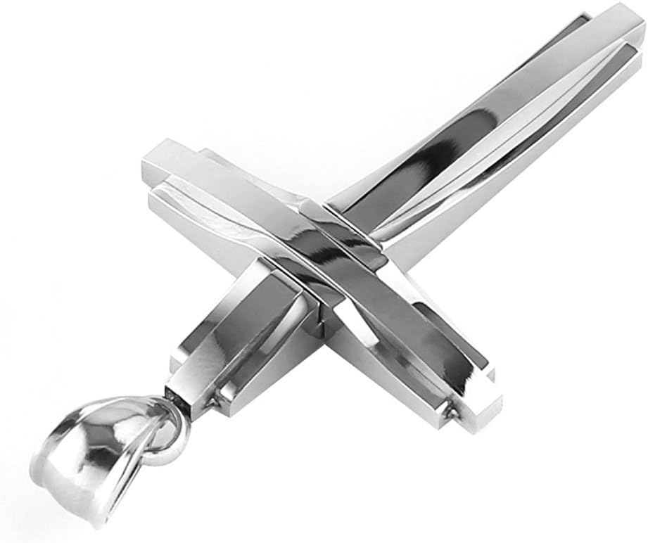 Mens Polished Stainless Steel Silver Cross Pendant Necklace 22+2 Inches Chain