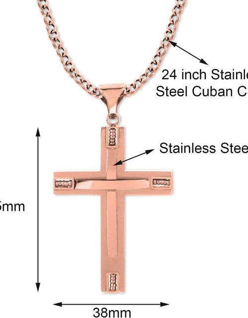Load image into Gallery viewer, Stainless Steel Cross Pendant 24 inch Cuban Chain Necklace for Men, Rose Gold
