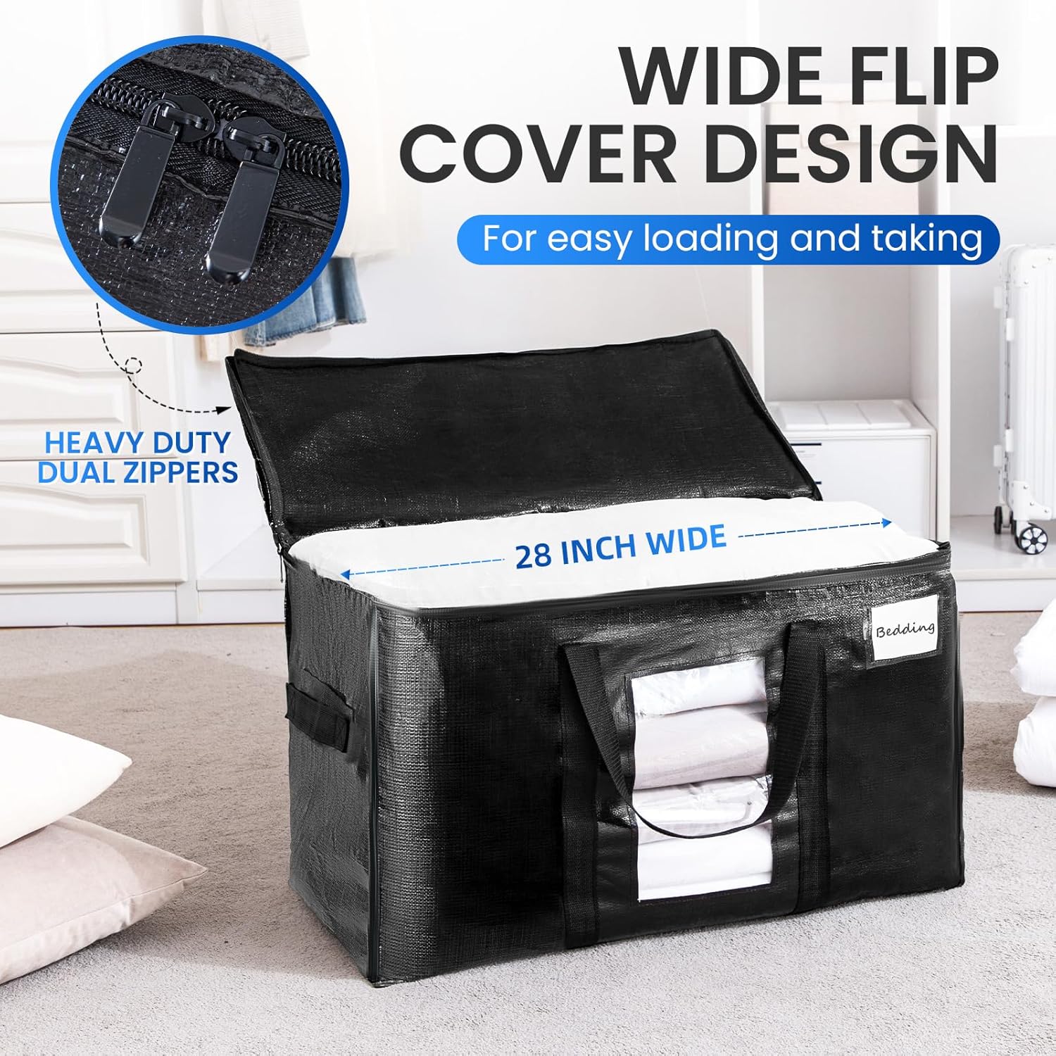 Extra Large Moving Bags, 10 Pack Black Heavy Duty Totes For Storage, Wrap Around Handles, Storage Bags for Space Saving Moving Storage