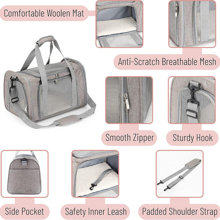 Pet Carrier, Cat Carrier, Dog Carrier, Cat Bag Carrier, Cat Travel Carrier, Soft Cat Carrier - Grey