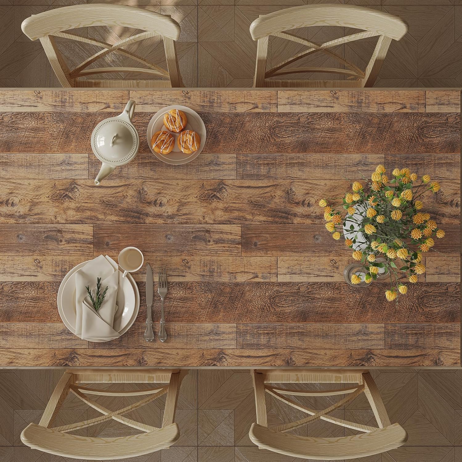 Brown Wood Peel and Stick Wallpaper 17.8" X 118.8" Self Adhesive Removable Decorative Film Wood Grain
