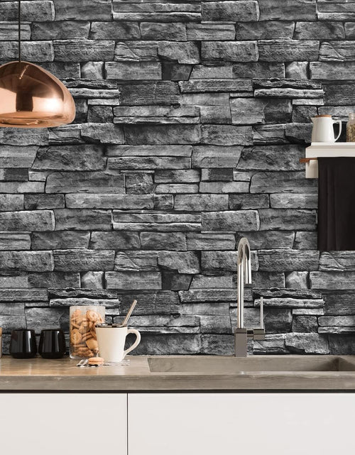 Load image into Gallery viewer, Grey Brick Peel and Stick Wallpaper 17.7inch×118.1inch Faux Stone Self Adhesive Removable Wall Paper Decor Vinyl
