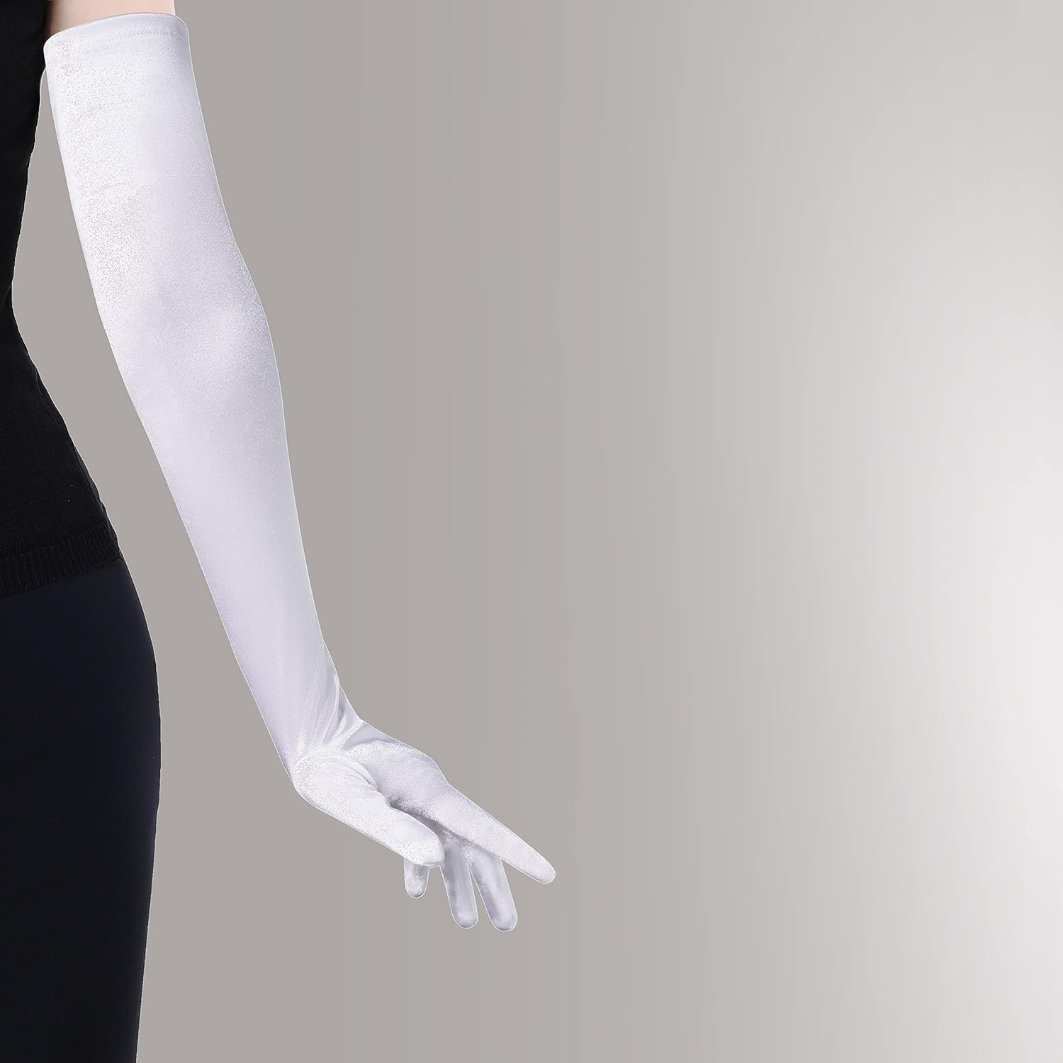 Long Opera Party 1920s Satin Tea Party Gloves Costume Stretchy Adult Size Elbow Length (70cm, White)