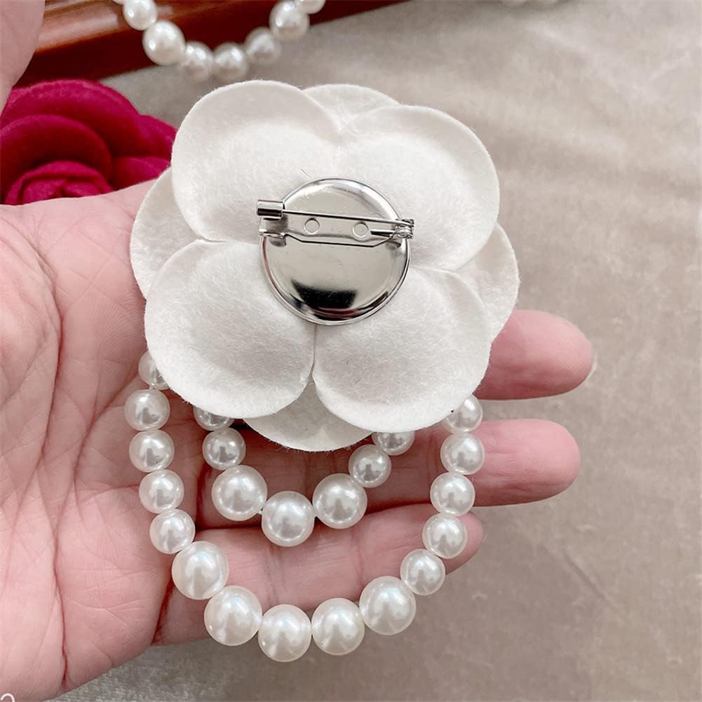 Camellia Flower Brooch Pins Pearl Tassel Corsage Jewelry Brooches for Women Shirt Collar Clothing Accessories