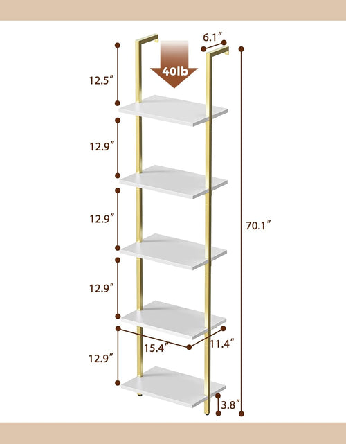 Load image into Gallery viewer, 5-Tier Bookshelf, Narrow Book Shelf, Open Wall-Mounted Ladder Shelf with Metal Frame
