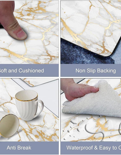 Load image into Gallery viewer, 2 Piece Set Marble Kitchen Mats, Gold White Kitchen Rugs Cushioned Anti Fatigue, 17&quot;x29&quot;+17&quot;x47&quot;
