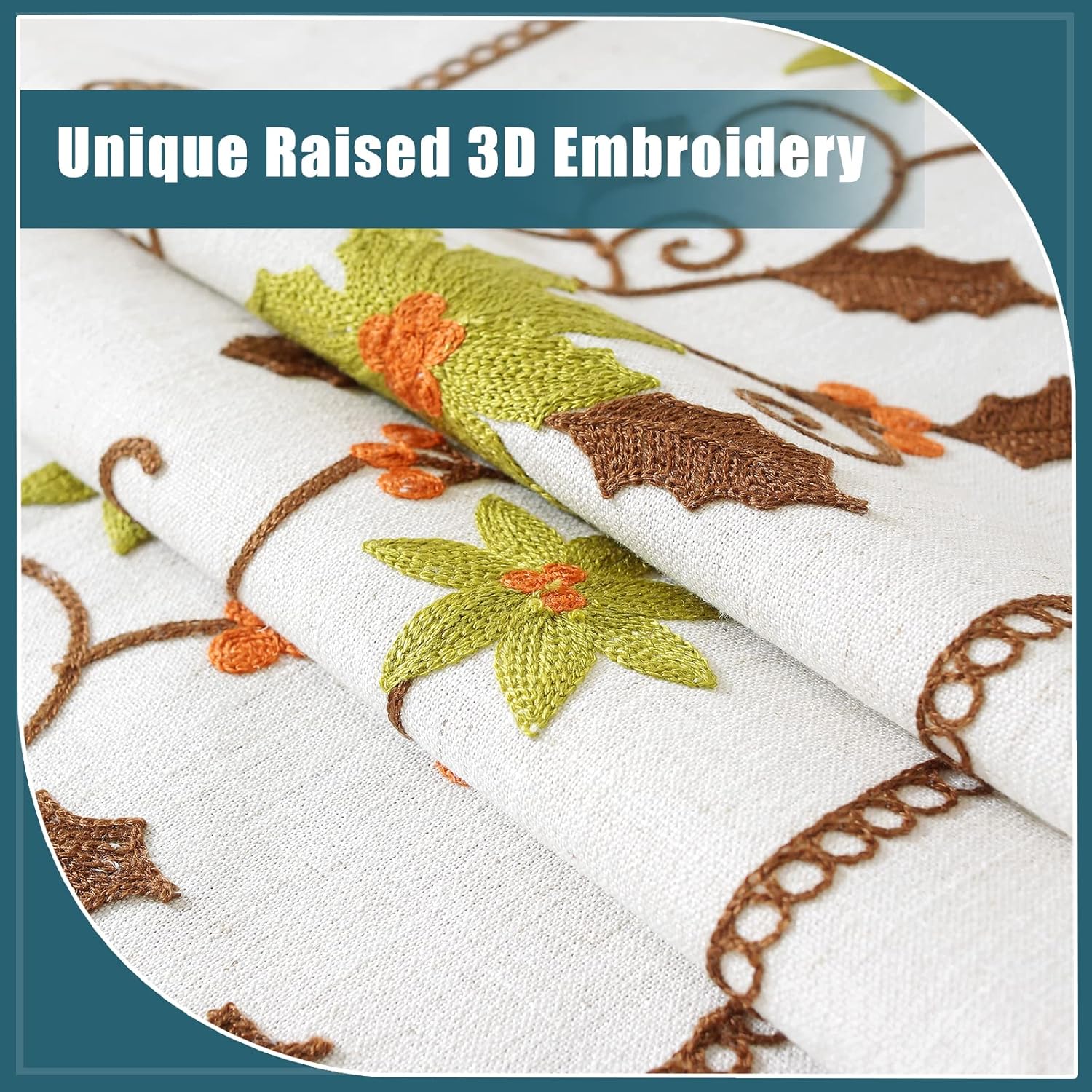 Embroidery Tablecloth Wrinkle Free Rectangle Table Cloth for Kitchen Dinning Outdoor (Rectangle/Oblong, 55''x86'',Green Flower)