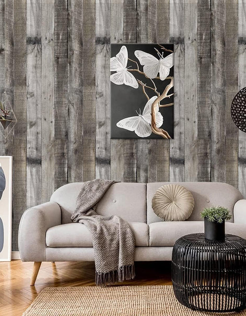 Load image into Gallery viewer, Gray Wood Peel and Stick Wallpaper Faux Wood Contact Paper 17.7inch x 118.1inch
