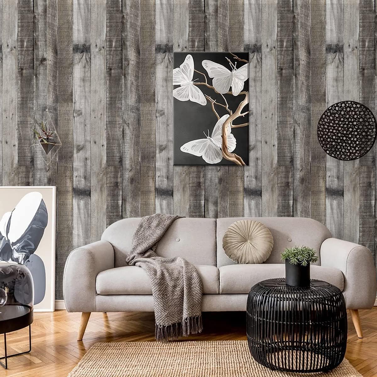 Gray Wood Peel and Stick Wallpaper Faux Wood Contact Paper 17.7inch x 118.1inch