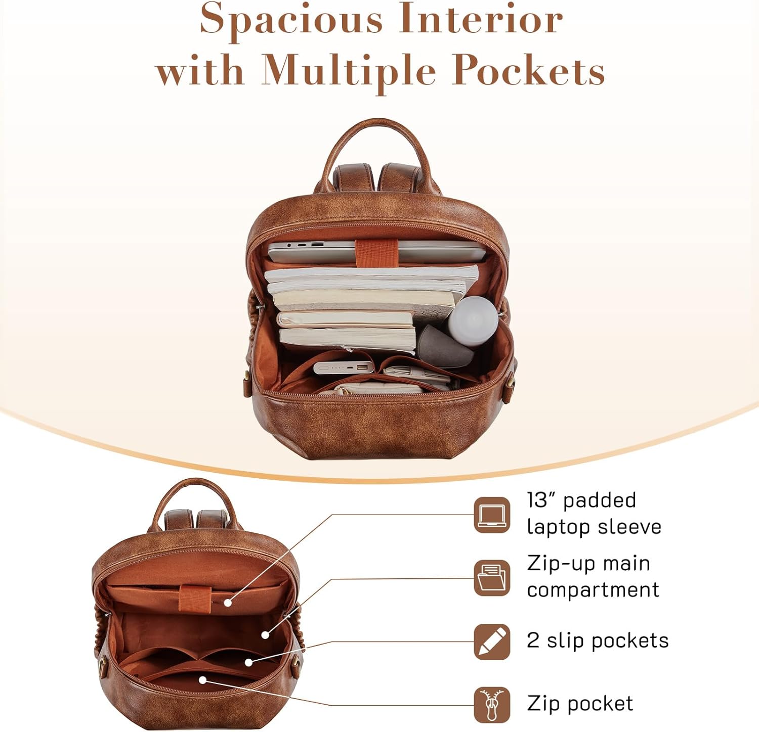 PU Leather Backpack Purse for Women, Convertible Travel Backpack, Designer Ladies Shoulder Bag