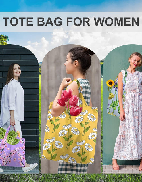 Load image into Gallery viewer, Floral Tote Bags Foldable Flower Grocery Reusable Bags Large Shopping Tote for Groceries, 6 PIeces
