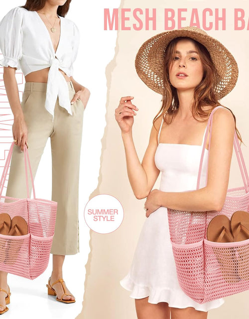 Load image into Gallery viewer, Beach Bag with Mini Pocket, Beach Tote Bags for Women Large Foldable Mesh Swimming Pool Travel Bags - Sandproof, Pink
