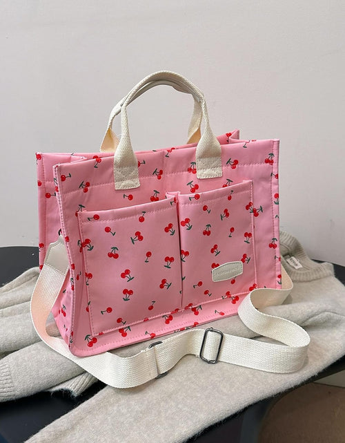 Load image into Gallery viewer, Cherry Tote Bag for Women Canvas Patched Purse Cute Shoulder Bag Multi-Pocket Satchel Handbag
