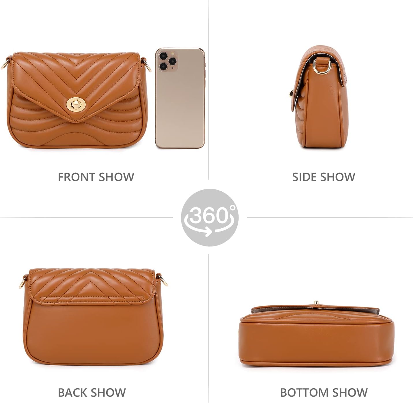 Quilted Crossbody Bags for women Designer Shoulder Handbags Small Purse, Dark Brown