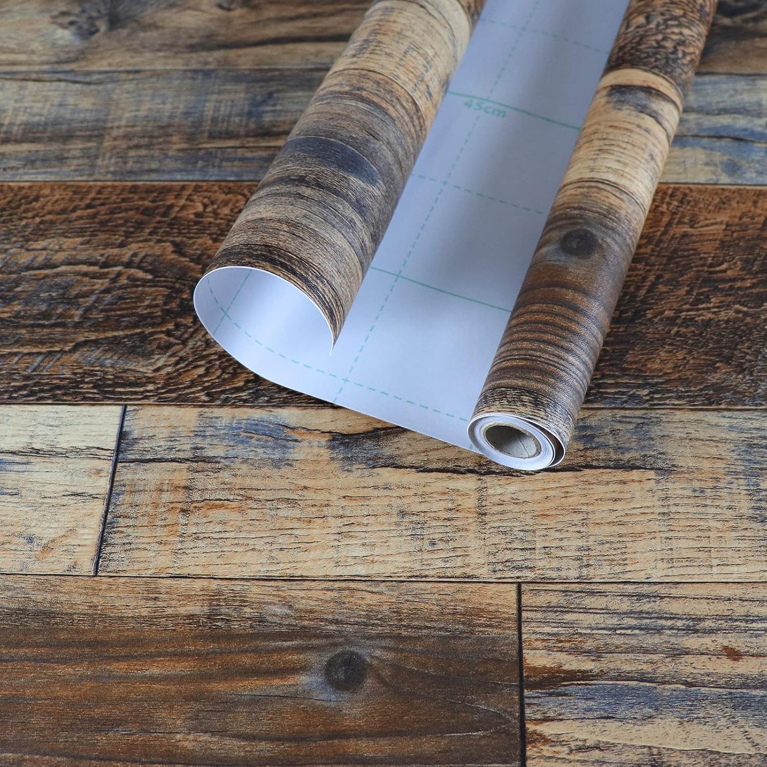 Faux Wood Wallpaper, Peel and Stick Self-Adhesive Vinyl Decorative Wallpaper Removable and Waterproof 17.7 x 787.4 Inches, Brown