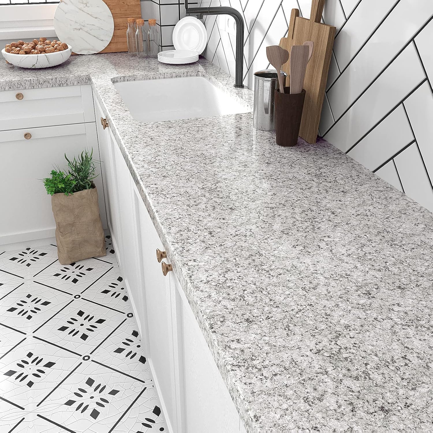 Countertops Waterproof Self Adhesive Grey Granite Wallpaper Peel and Stick, 15.7''x118'' Granite