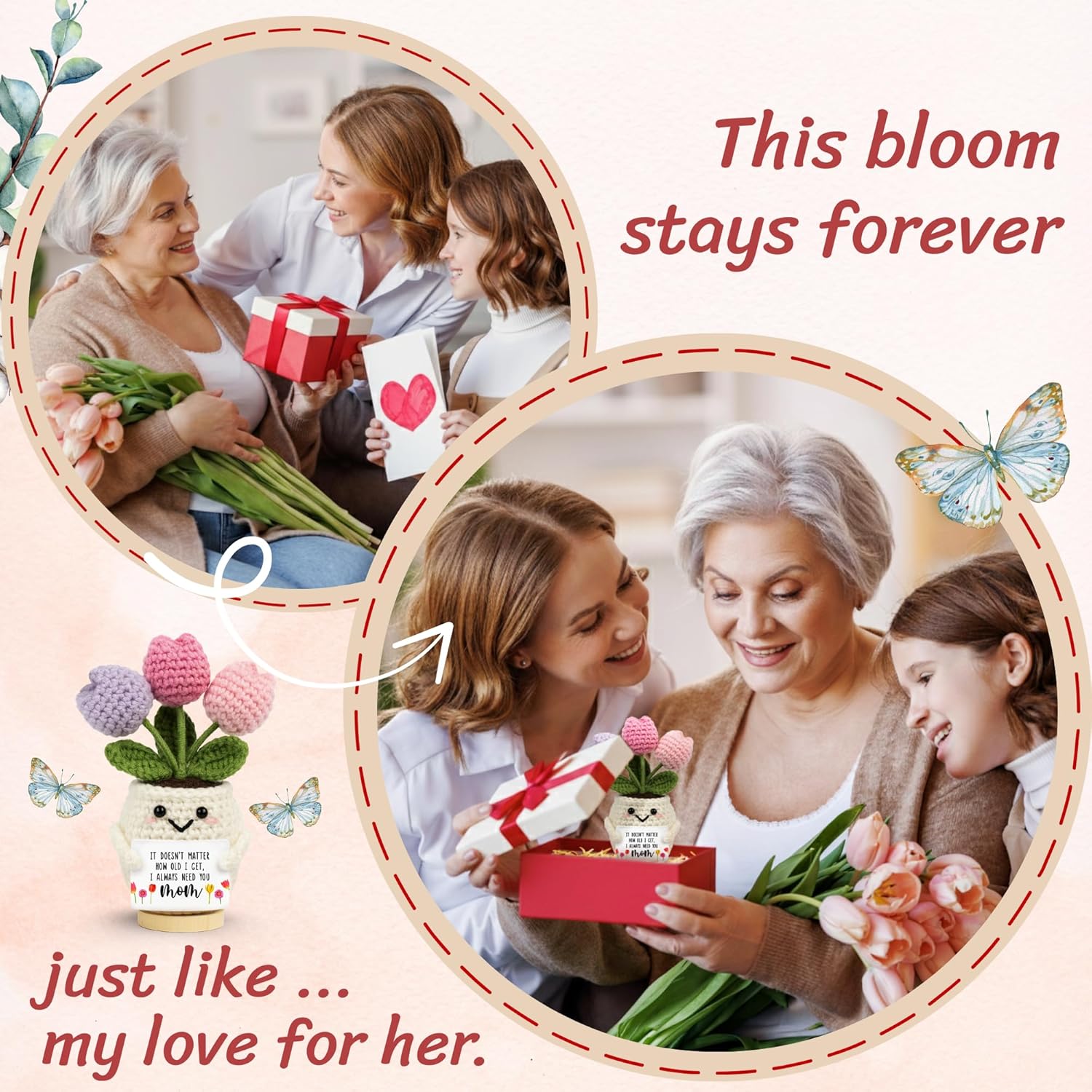 Mother’s Day Christian Gift Set – Church Bulk Keychains with Prayer Cards ( FREE Knitted Inspirational Positive Tulip )