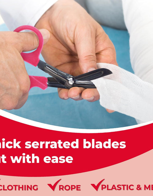 Load image into Gallery viewer, Autoclavable Titanium Bonded Bandage Shears 7 1/4&quot; Bent, Pink - 2 Pack, Pink/Black
