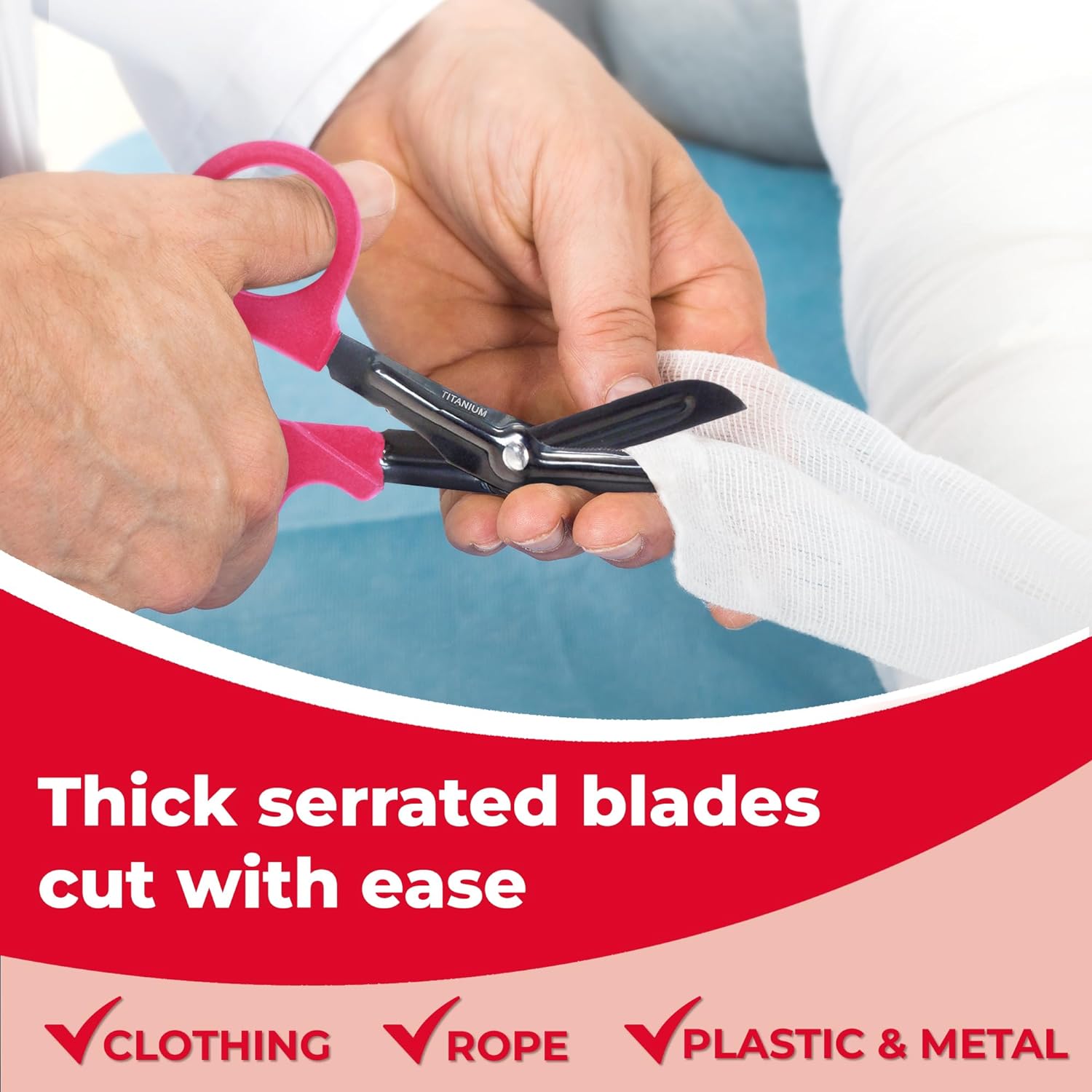 Autoclavable Titanium Bonded Bandage Shears 7 1/4" Bent, Pink - 2 Pack, Pink/Black