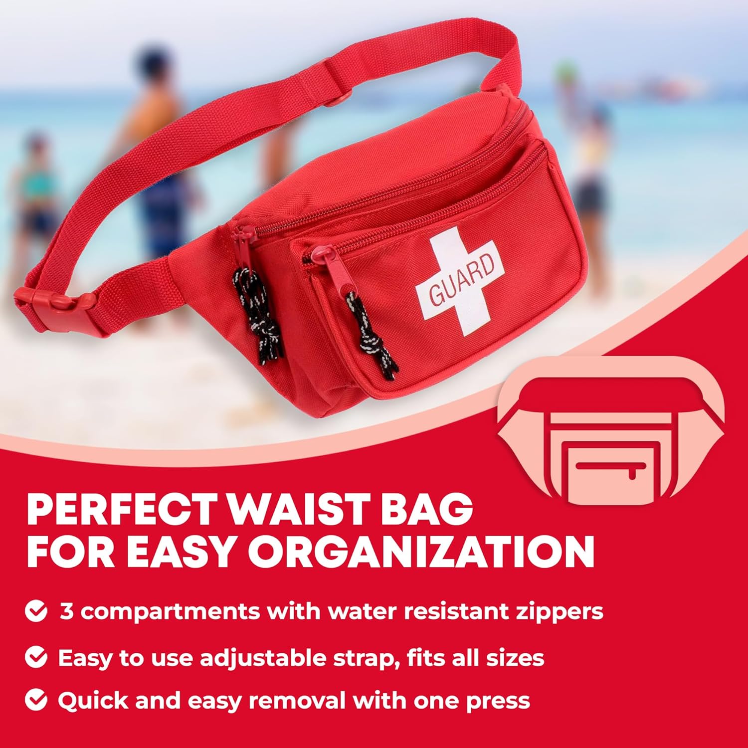 Fanny Pack/Hip Pack, Fully Stocked First Aid Kit with Adult & Infant CPR Combo Masks (72 Piece Set)