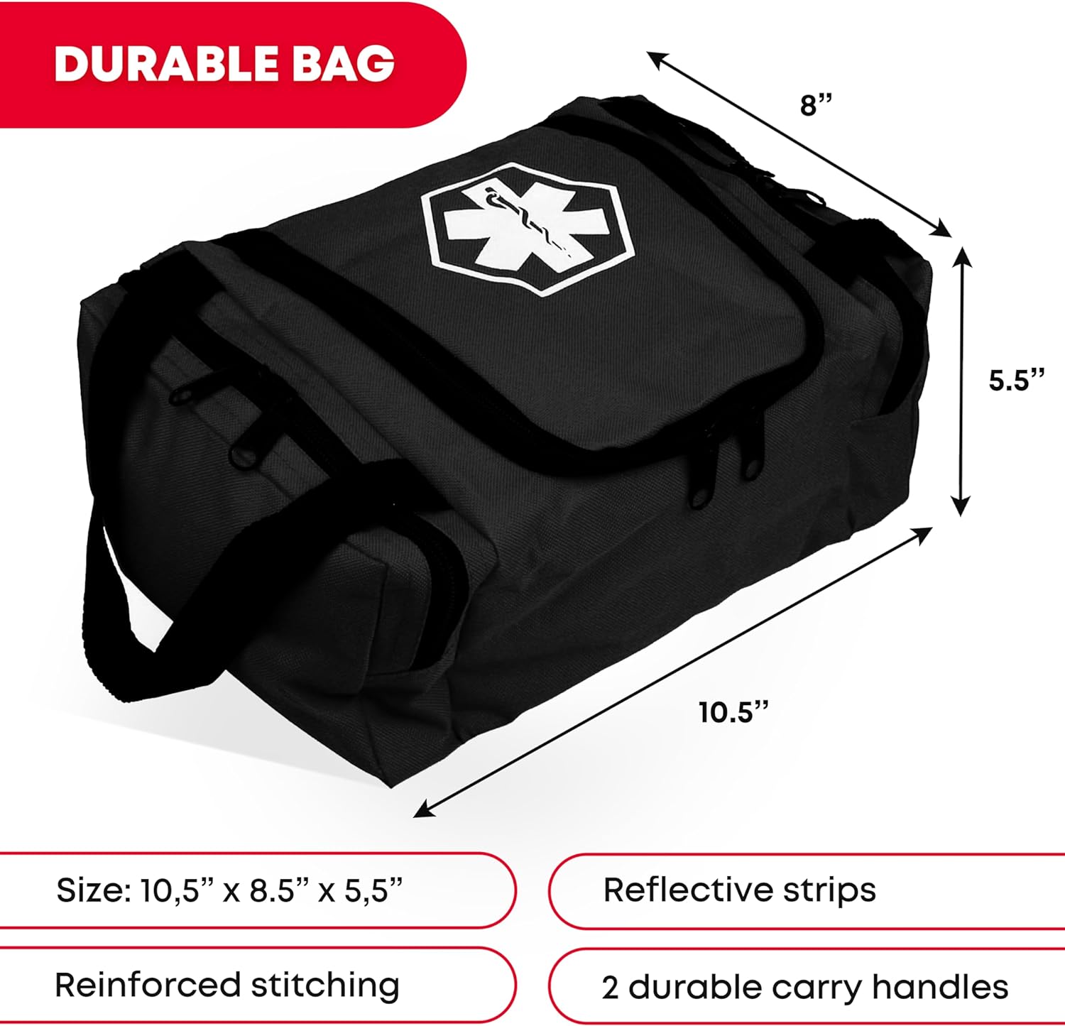 First Responder Fully Stocked Trauma First Aid Kit – Black
