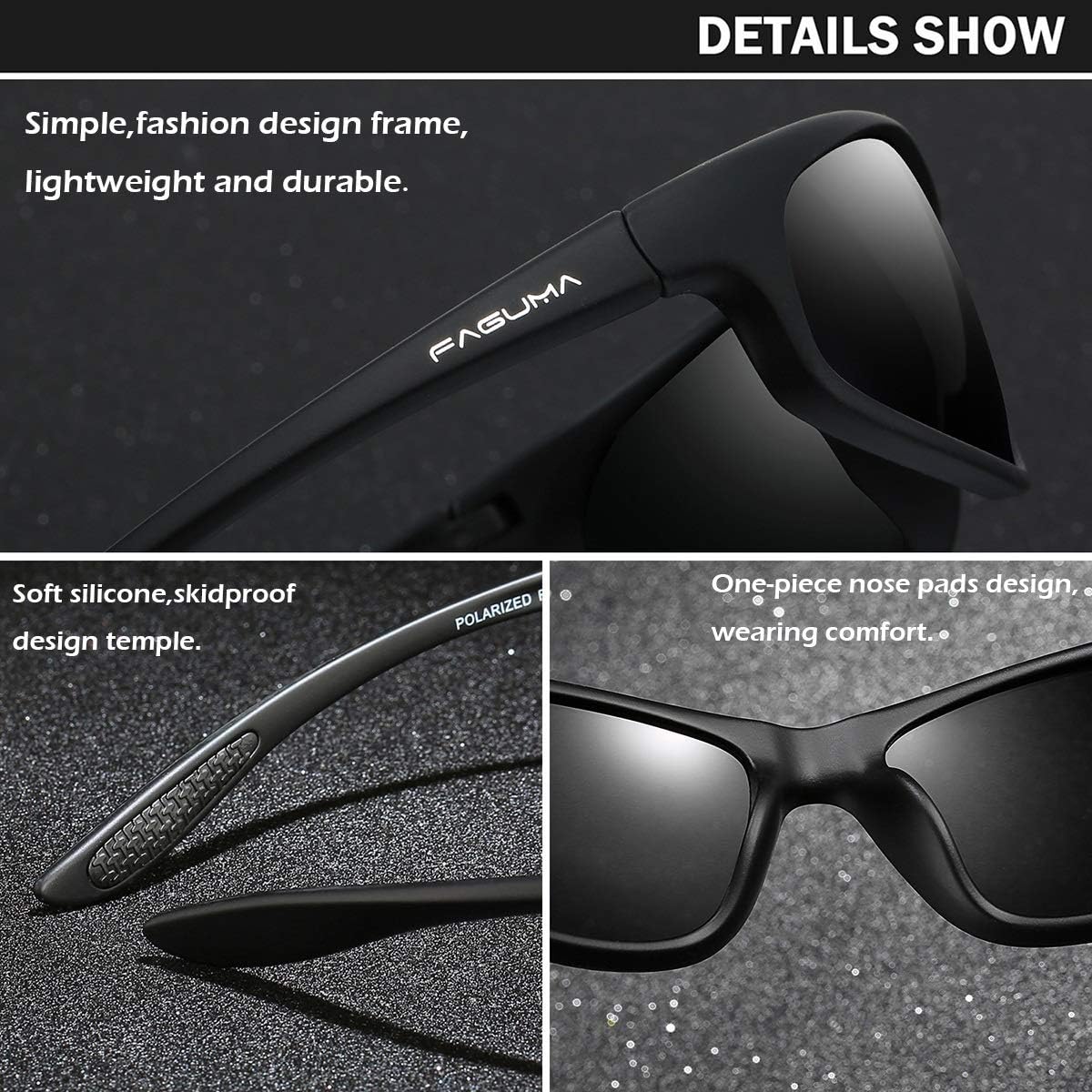 Polarized Sports Sunglasses For Men Cycling Driving Fishing 100% UV Protection (Matte Black Frame/Grey Lens)
