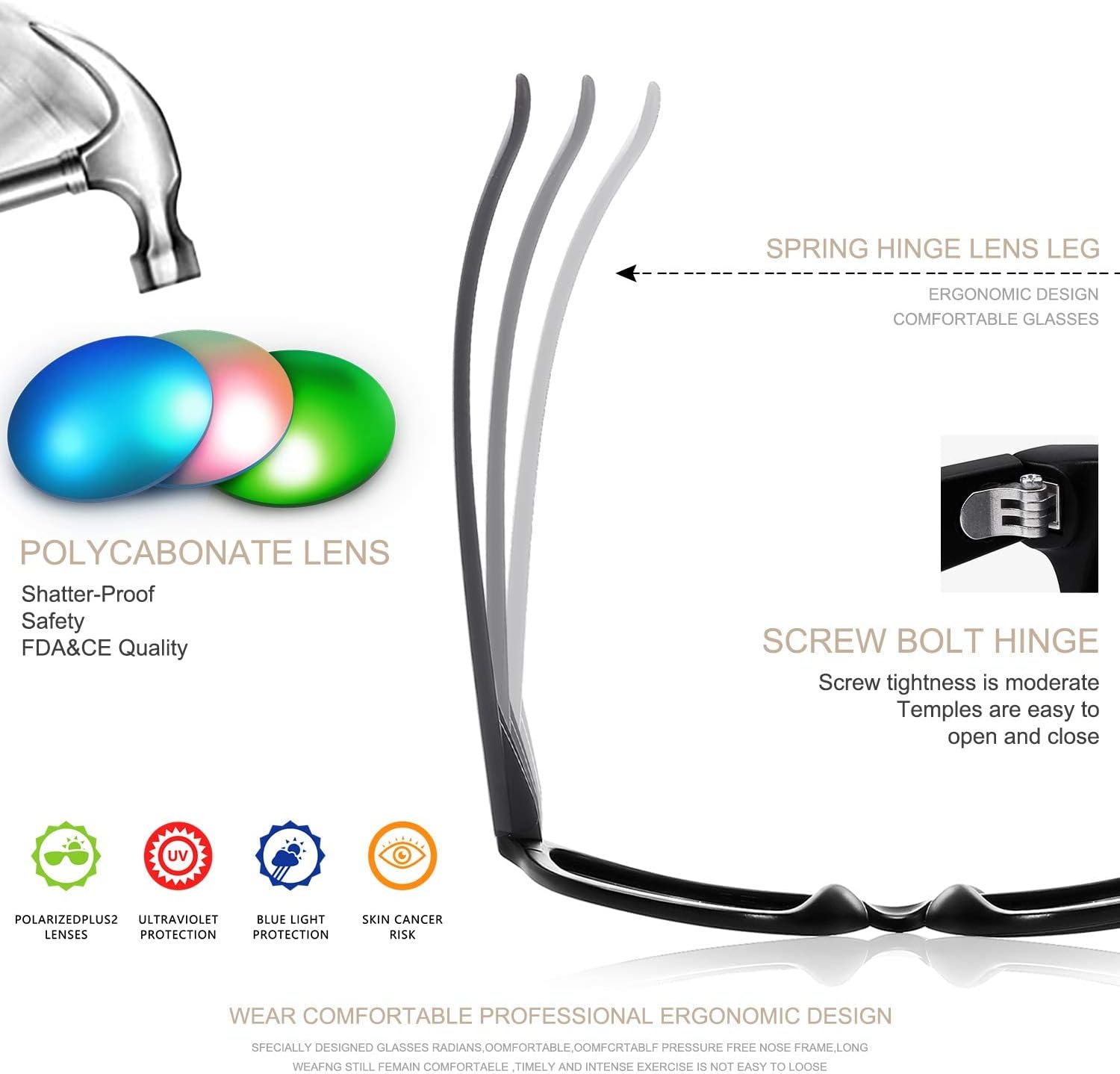 Men Polarized Sunglasses for Mens and Womens, Black Retro Sun Glasses Driving Fishing UV Protection