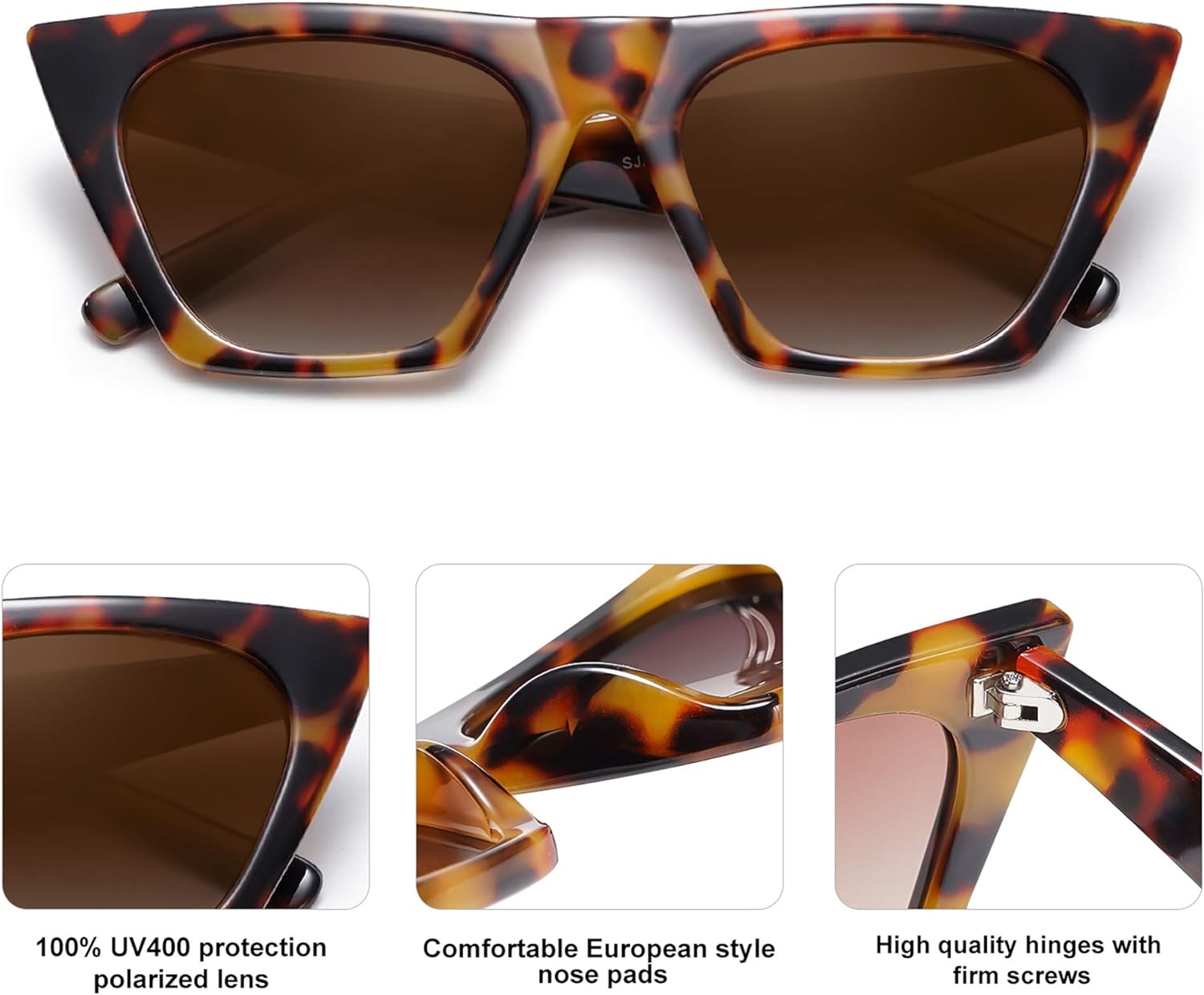 Oversized Square Cateye Polarized Sunglasses for Women Men Big Trendy Sunnies (Brown Tortoise/Brown)