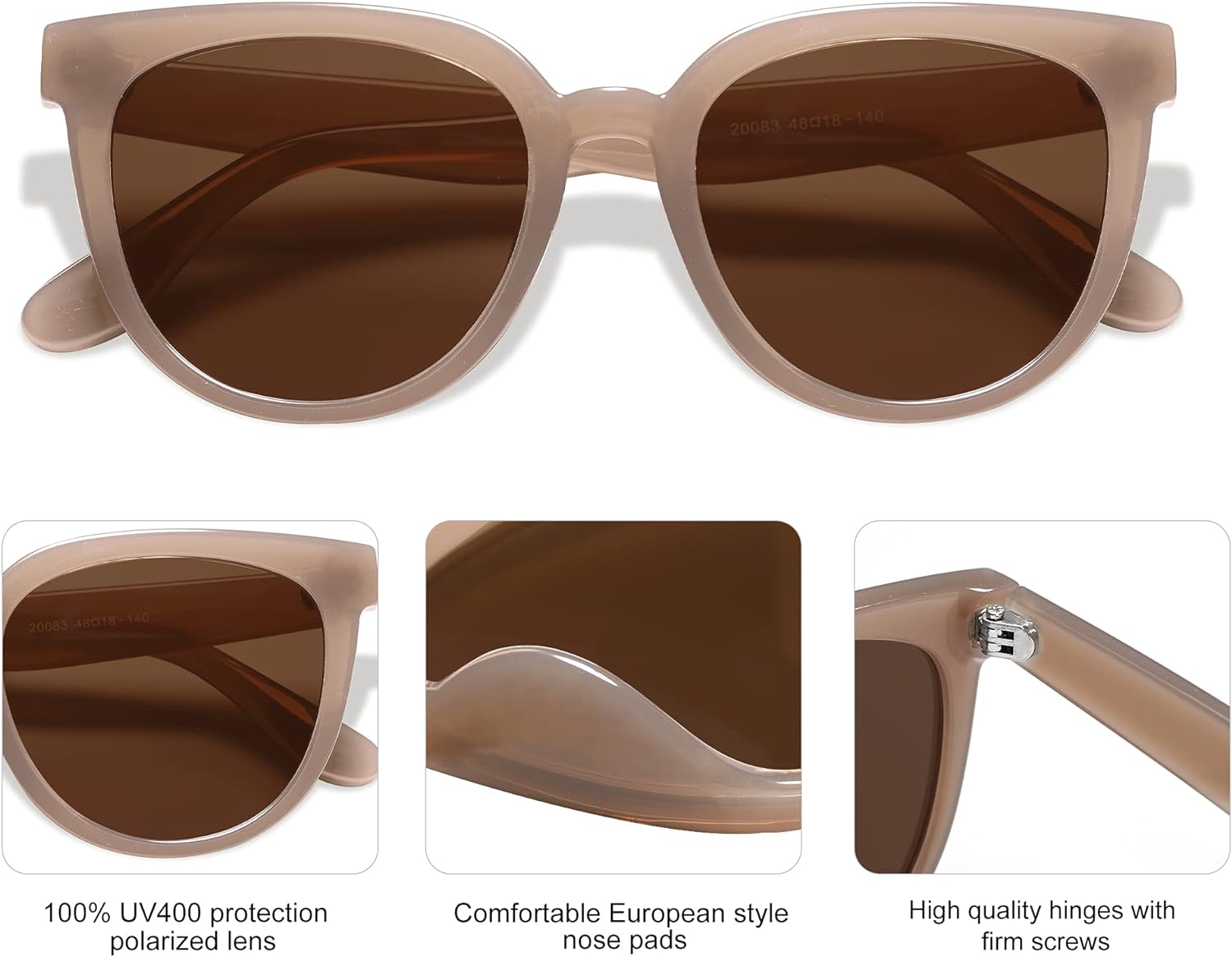 Round Polarized Sunglasses for Women Fashion Trendy Style UV Protection Lens Sunnies, Brown