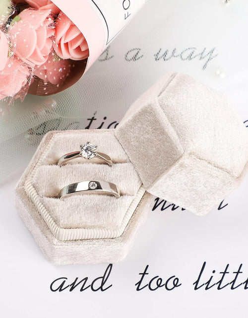 Load image into Gallery viewer, Hexagon Premium Gorgeous Vintage Double Ring Gift Box with Detachable Lid, Beige
