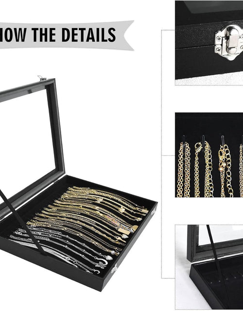 Load image into Gallery viewer, Premium 20 Hooks Necklace Display Jewelry Tray with Transparent Lid, Black
