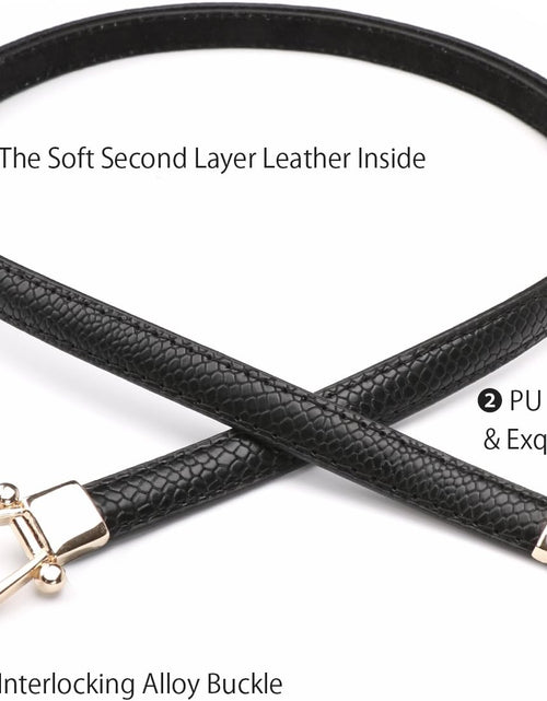 Load image into Gallery viewer, Leather Skinny Women Belt Thin Waist Belts for Dresses up to 37 Inches with Golden Buckle, 2 Pack
