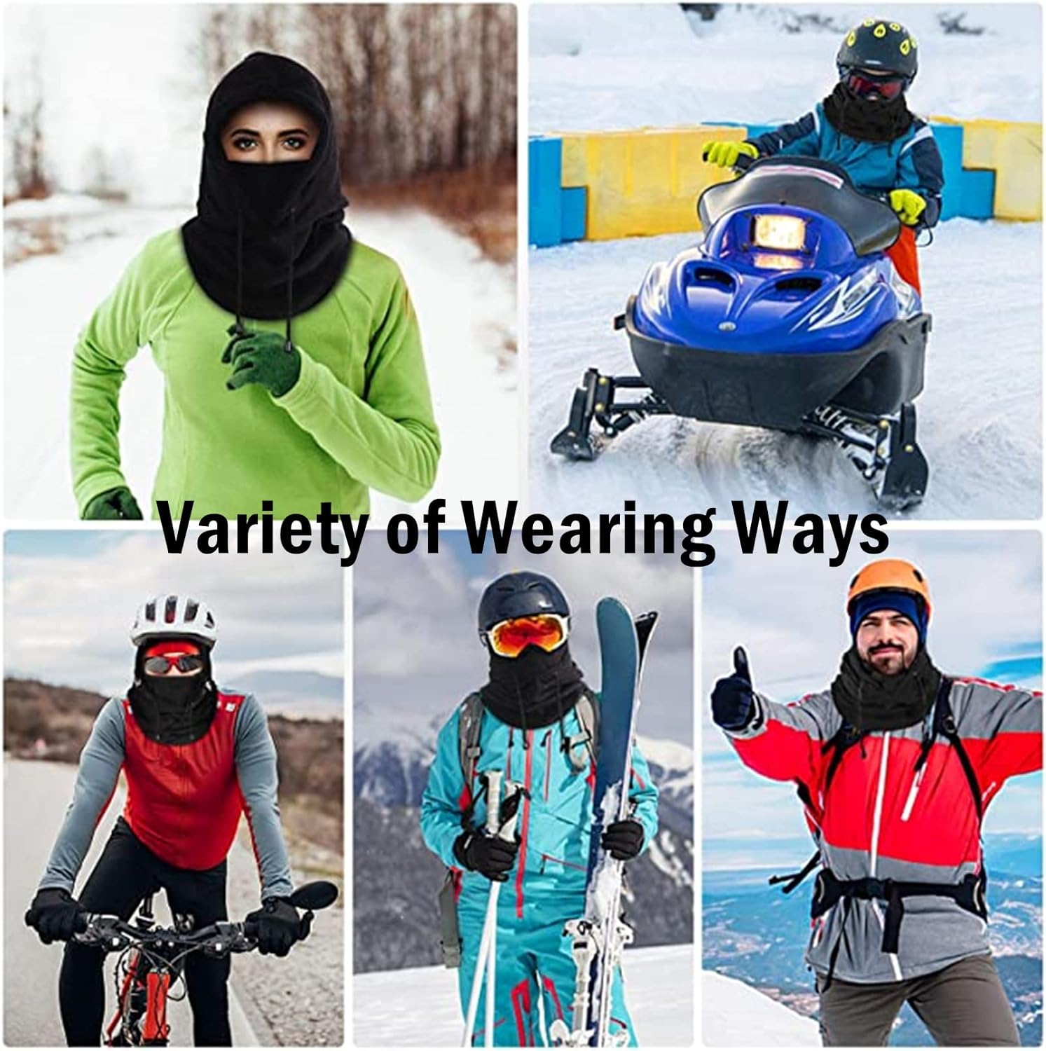 Balaclava Windproof Winter Face Mask Warm Fleece Ski Mask for Men and Women, Onesize, Black