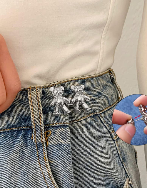 Load image into Gallery viewer, 8 Pairs Cute Bear Jeans Button Pins for Clothing Pants No Sewing Detachable Waist Body Fit (Gold+Silver)
