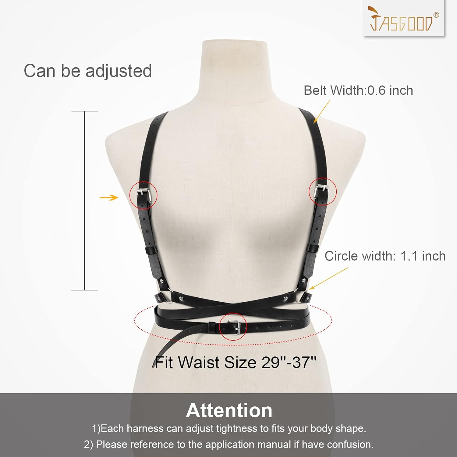 Punk Waist Belt Women PU Leather Skinny Body Adjustable Belts with Gothic Circle, Black
