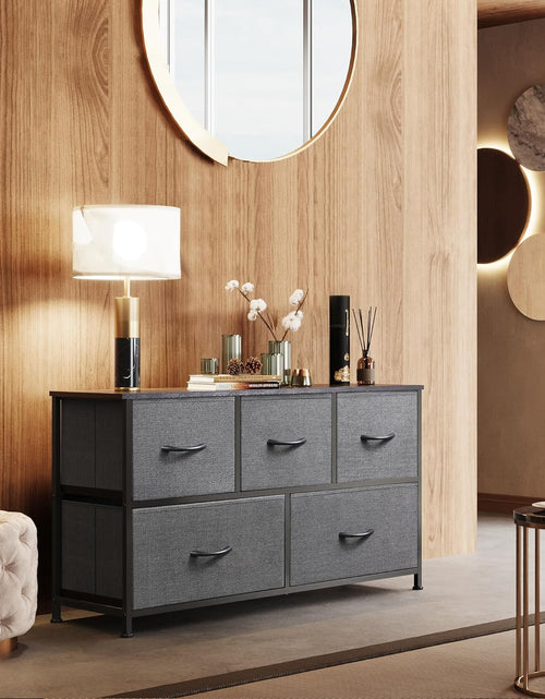 Load image into Gallery viewer, Dresser for Bedroom with 5 Drawers, Organizer Unit with Fabric Bins for Closet, Living Room, Hallway, Dark Grey
