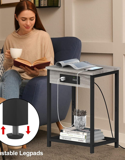 Load image into Gallery viewer, Grey Nightstand with Charging Station Small Bedside Nigh Stand Table with USB Ports, Grey
