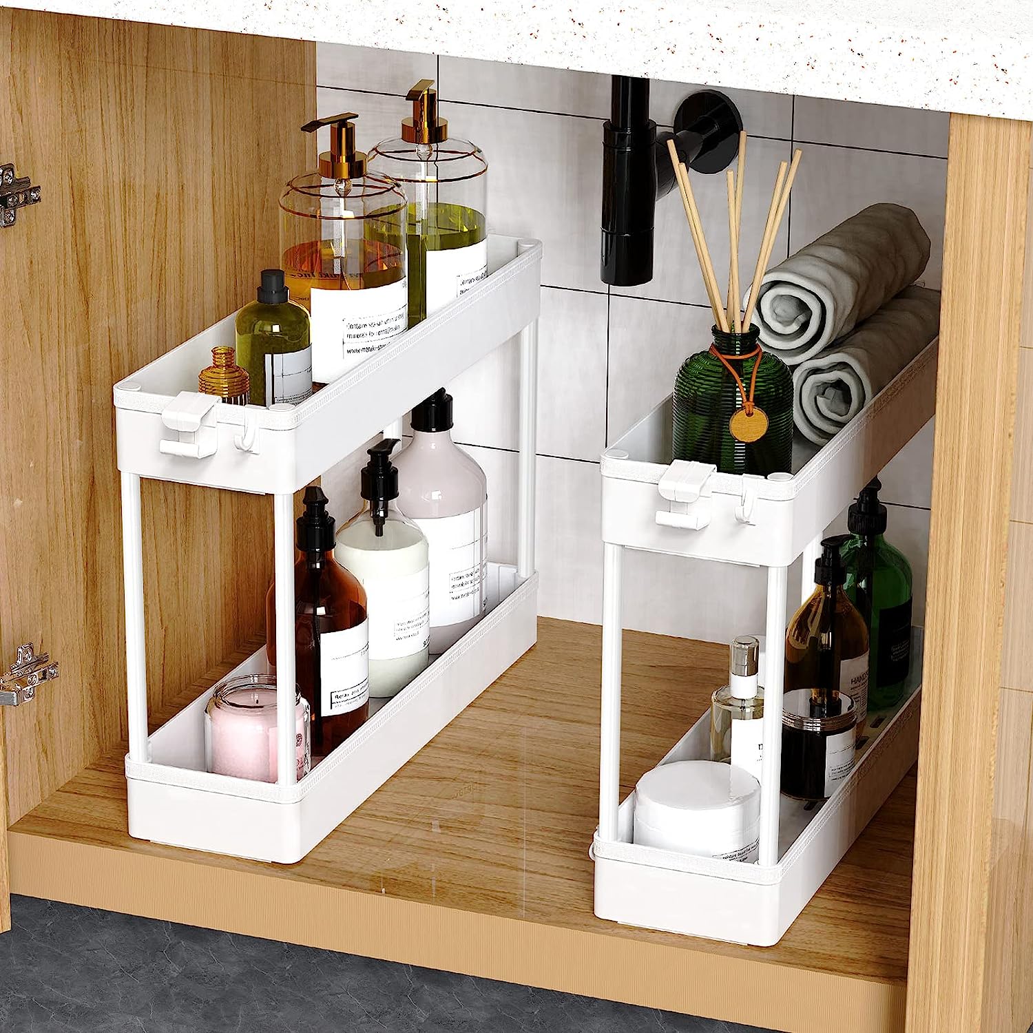 Slim Rolling Storage Cart 4 Tier Bathroom Organizer Mobile Shelving Unit Utility Cart, White