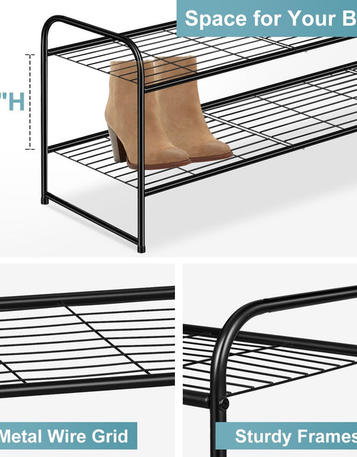 Load image into Gallery viewer, 2 Tier Shoe Rack for Closet Metal Wide Stackable Shoe Storage Organizer for Entryway, Black
