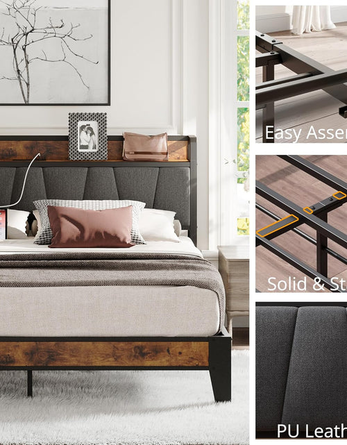 Load image into Gallery viewer, King Size Bed Frame, Storage Headboard with Charging Station, Solid and Stable, Easy Assembly
