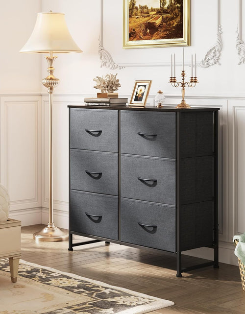 Load image into Gallery viewer, 6 Drawer Double Dresser, Storage Tower with Fabric Bins, Dark Grey
