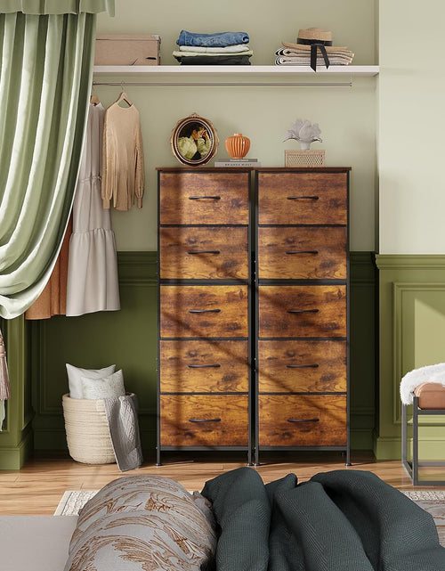 Load image into Gallery viewer, 5-Drawer Tall Dresser for Bedroom, Storage Dresser Organizer with Fabric Bins, Rustic Brown
