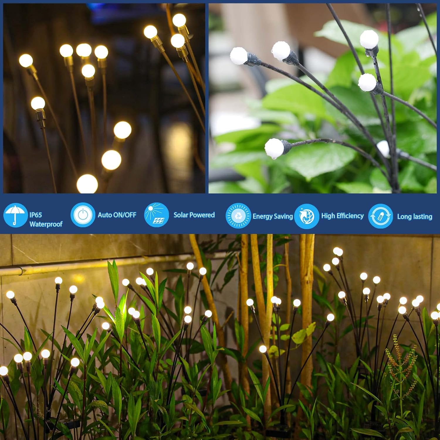 New Upgraded Solar Swaying Light, Sway by Wind, Solar Outdoor Lights, Warm White (2 Pack)