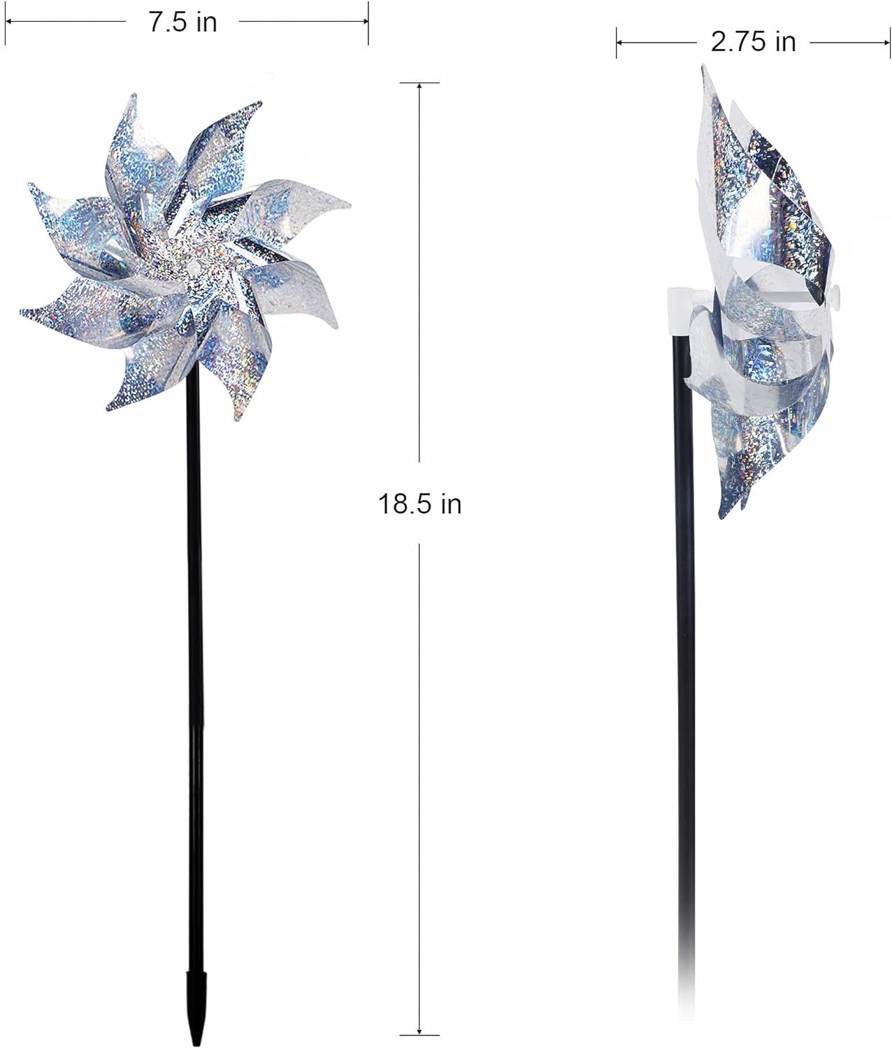 10 Pack Reflective Pinwheels with Stakes, Extra Sparkly Pinwheel for Garden Decor