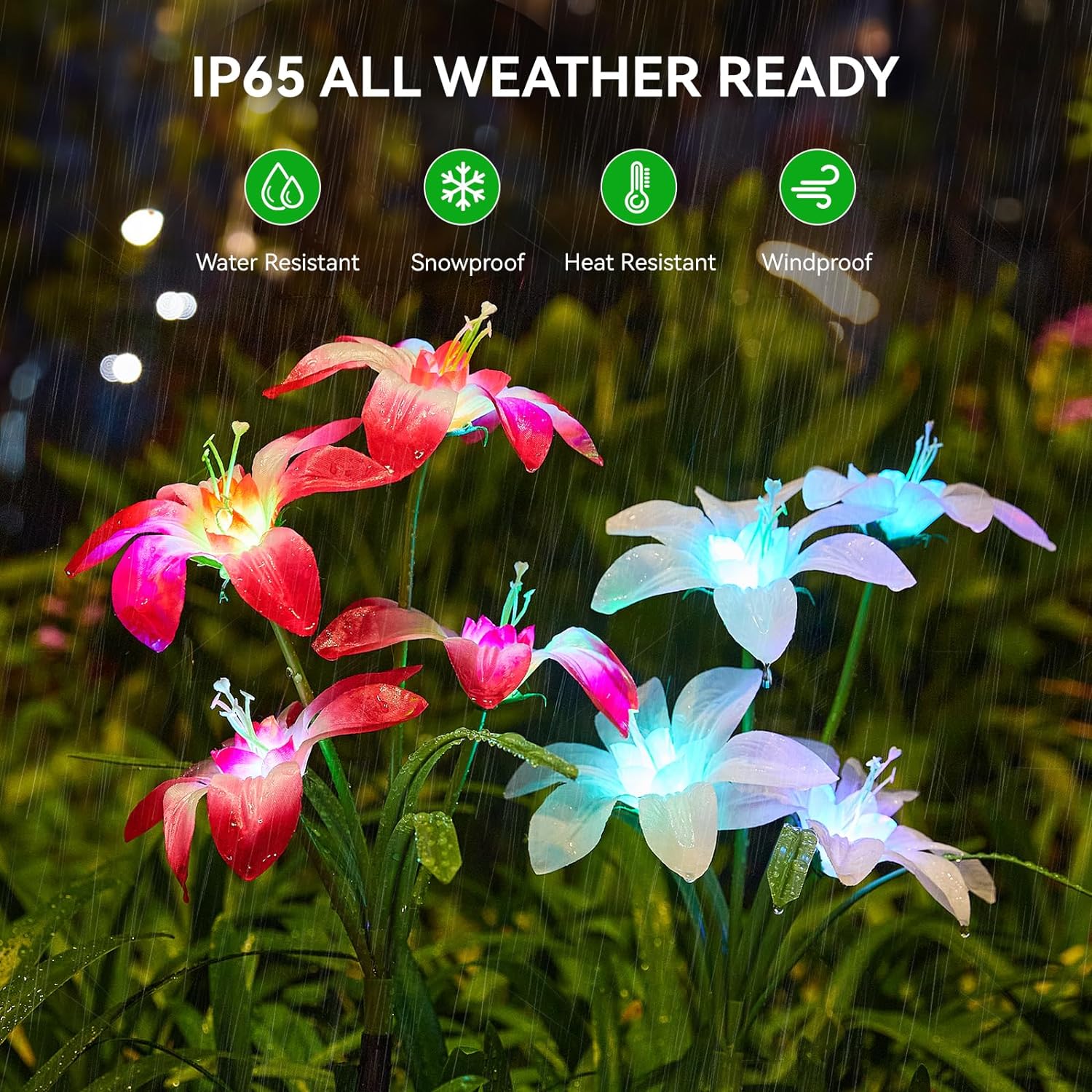 6 PACK Solar Lights Outdoor Garden, Upgraded Solar Garden Lights with 24 Enlarged Blooming Lily Flowers