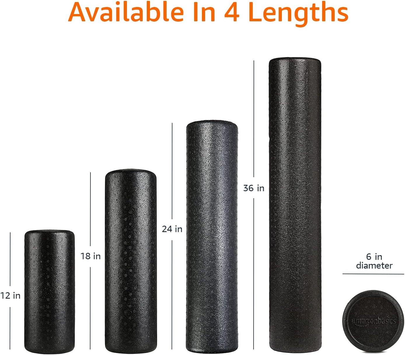 High-Density Round Foam Roller for Exercise, Massage, Muscle Recovery, 24 inches, Black