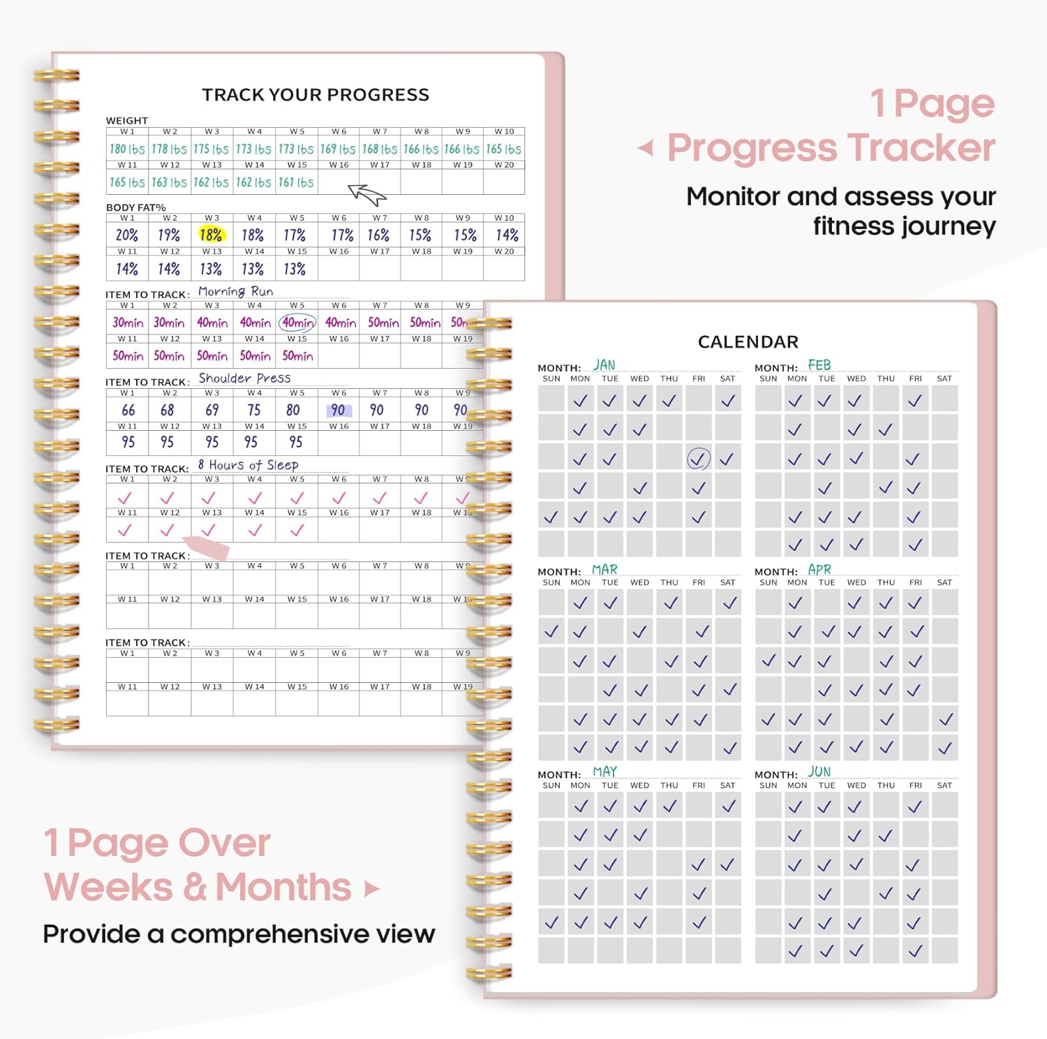 Fitness Workout Journal for Women & Men, A5(5.5" x 8.2"), Pink