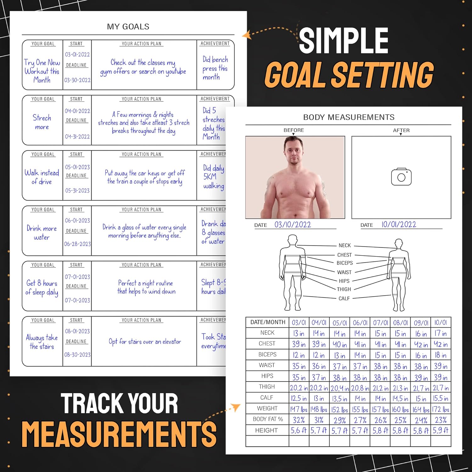 Hardcover Fitness Journal Workout Planner for Men & Women - A5 Sturdy Workout Log Book, Black